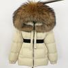 Womens Mid-Length Hooded Down Coat With Real Fox Fur Trim Slim Fit Warm Winter Outerwear Urban Commute Outdoor