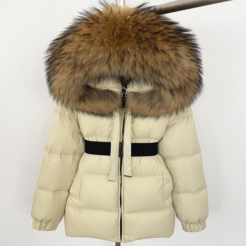 Womens Mid-Length Hooded Down Coat With Real Fox Fur Trim Slim Fit Warm Winter Outerwear Urban Commute Outdoor