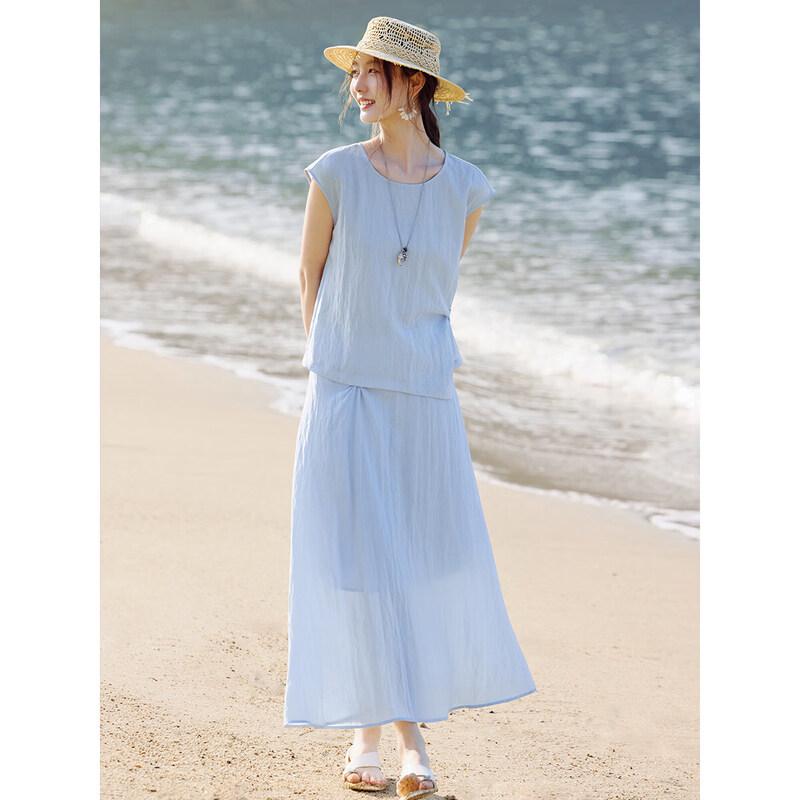 XWI Women's Tencel Cool-Feel Two-Piece Top and Skirt Set