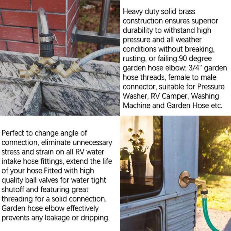 3/4" Brass Elbow Hose Adapter Copper Garden Watering Irrigation Pipe Fittings Connect Repair Quick Connector Coupling Joint