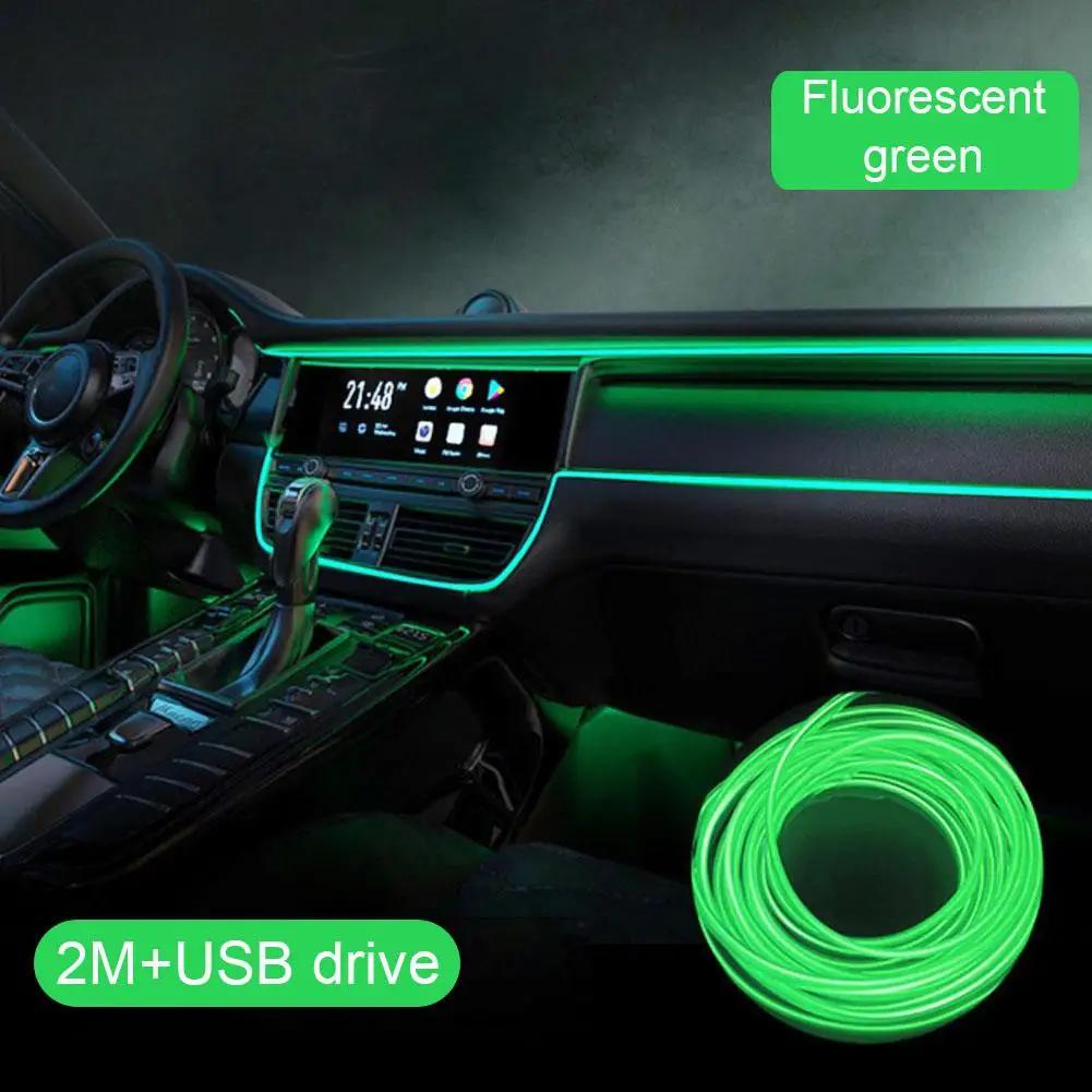2m Car Interior Atmosphere Lighting LED Strip 5V DIY Line USB Light Cold Auto Lamp EL Tube Decoration Ambient Flexible With S9X1