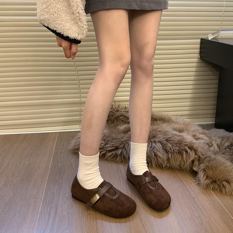 Retro loafers warm velvet single shoes flat beanie shoes Mary Jane women's shoes