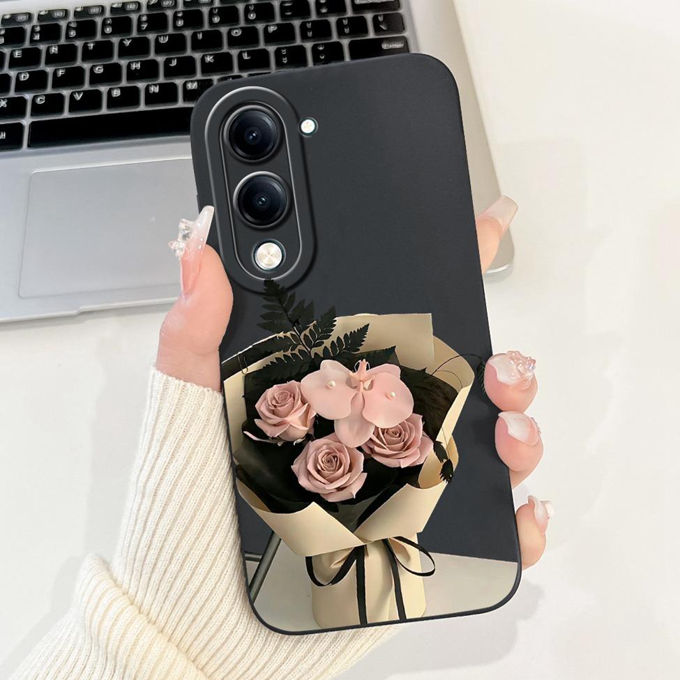 Für Vivo Y04 Hülle V2430 Silikon Niedliche Katze Mode Schmetterlinge Blumen Liebe Bemalte Rückseite für Vivo Y04 4G Handyhülle Bumper