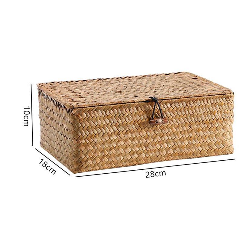 

Straw Weaving Storage Box Retro Organizer Furniture Boxes Portable Container Lid Storage Box Multipurpose Accessories Boxes