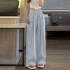 Ice Silk Womens Casual Wide Leg Pants Loose Solid Color Wrinkled