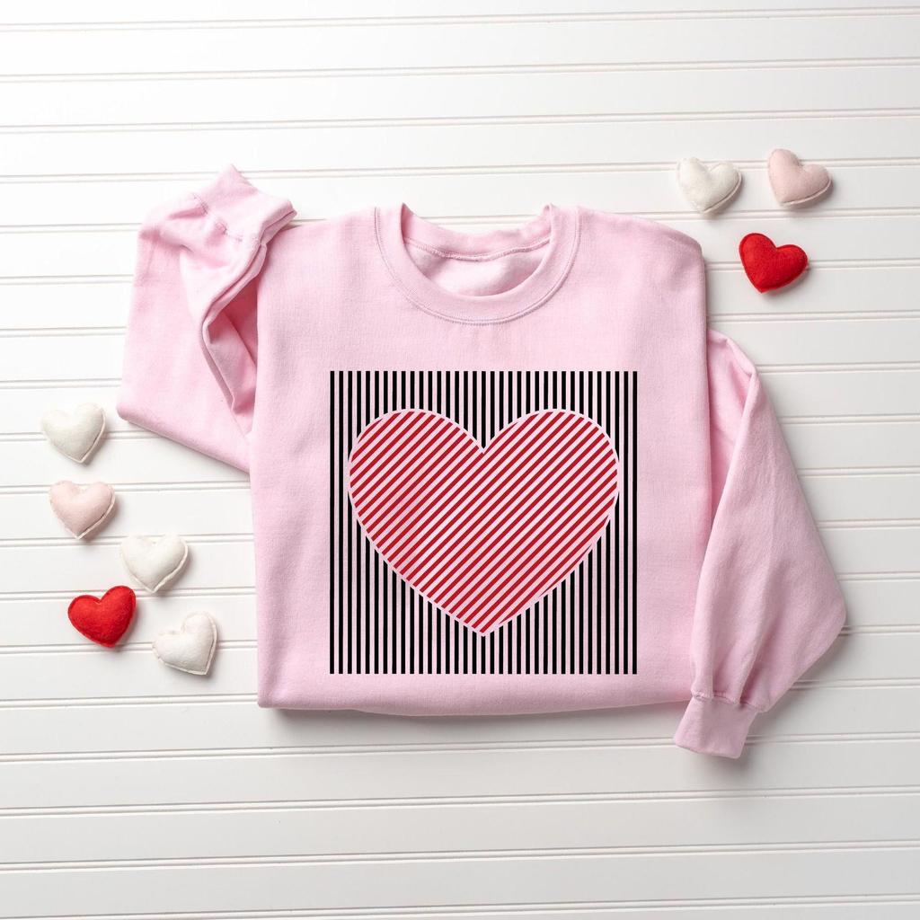 European Size Retro Striped Heart Print Women's Thin Fleece Hoodie for Autumn/Winter