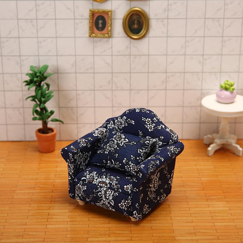 Moin Moin Miniature Scale Furniture Sofa Set Dollhouse Single White Floral Blue Doll Accessories 2306mini16 1/12 3-Piece (B-grade,
