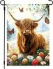 Easter Highland Cow Garden Ags 12x18 Double Sided, Small Burlap Farmhouse Oral Buttery Eggs Yard Ag Outdoor Easter D PPZ