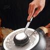 Non Scratch Wire Brush Stainless Steel Wool Scrubber with Long Handle, Deep Cleaning Heavy Kitchen Sink Duty Scrub Brush, Non-Scratch Pot Scouring