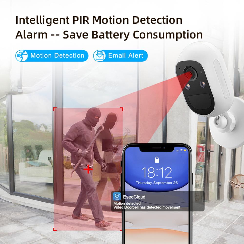 3MP Wireless Outdoor Surveillance Camera, Battery Powered, with Two-Way  , Night  , PIR Motion Detection, for Indoor and Outdoor Use