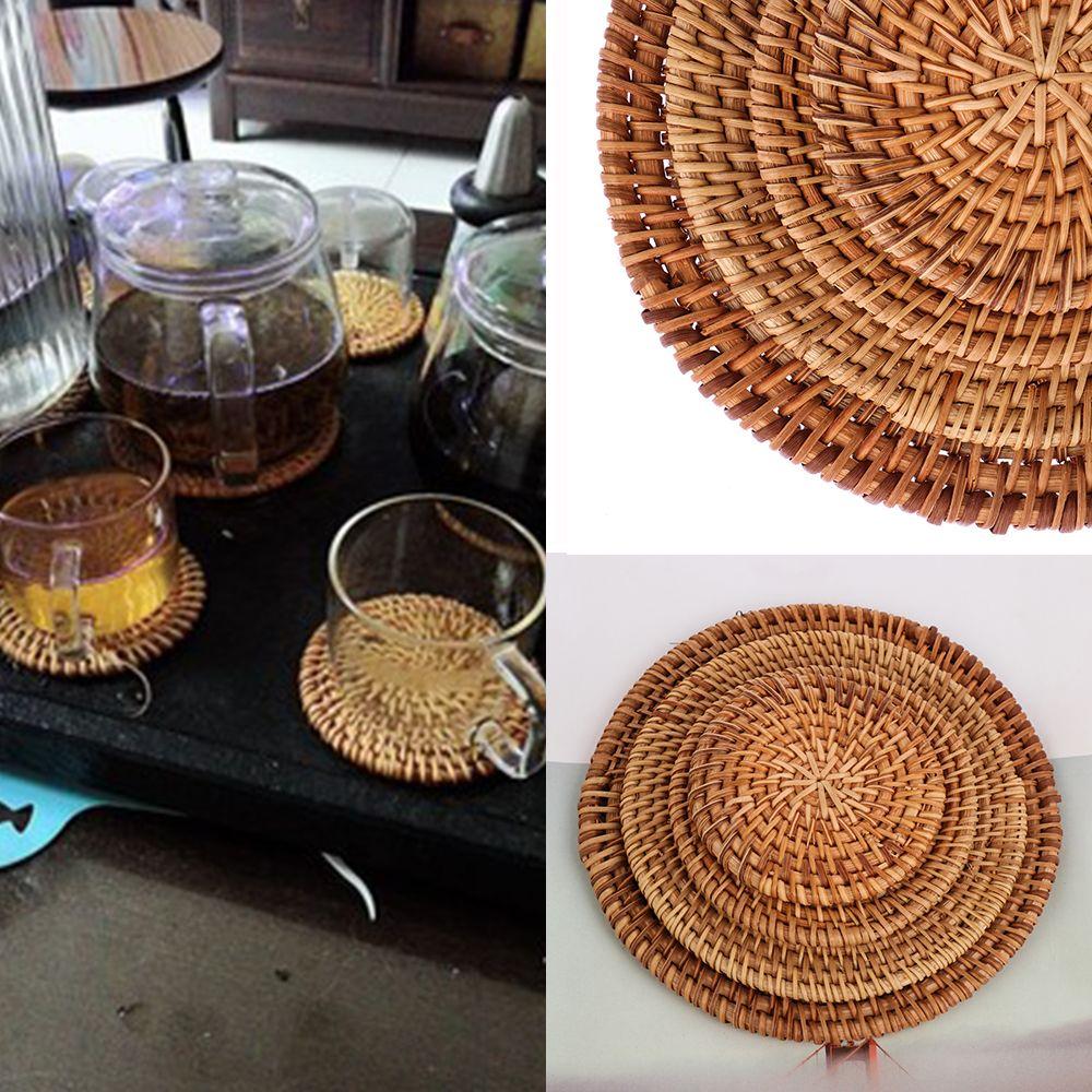 Placemats Insulation Handmade Rattan Coasters Cup Mats Table Padding Bowl Pad