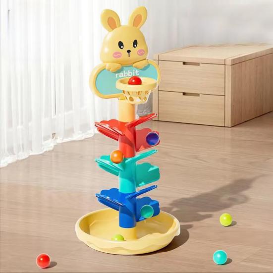 Kids Ball Shoot Track Toy 45753 Layers Cartoon Rabbit Rolling Ball Tower