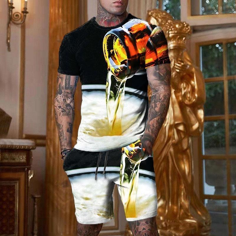 Men's Nautical Coconut Palm 2pcs Tees sets Summer Tops Short Sleeve Short Pants