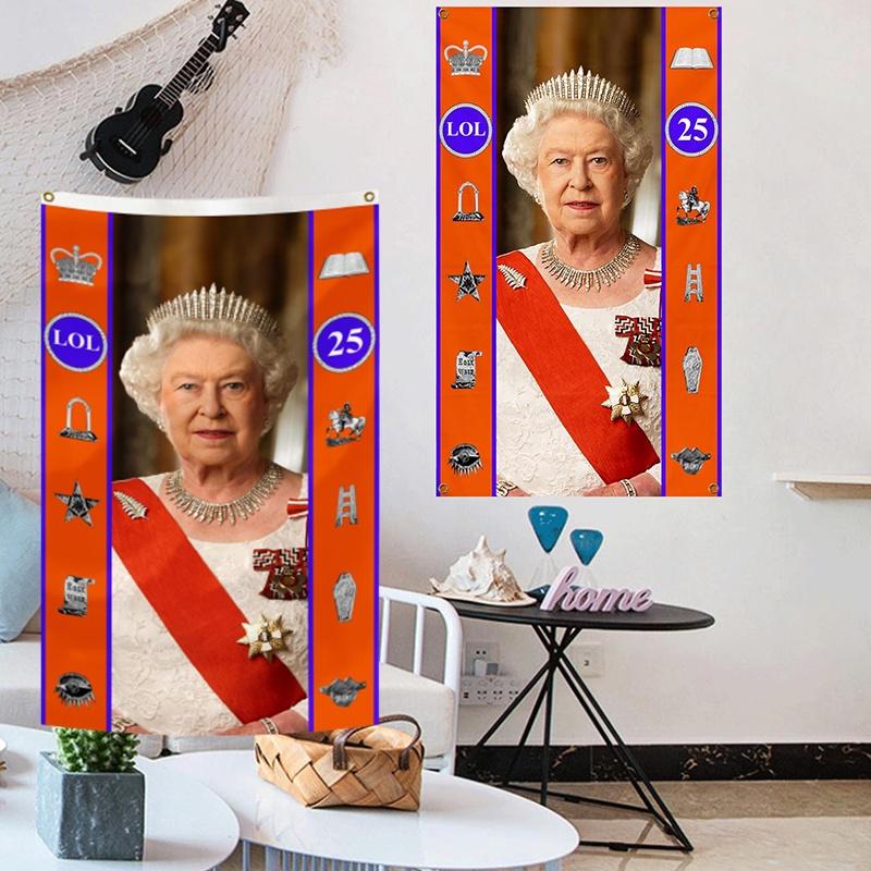Premium Queen Elizabeth II Platinjubiläum Flaggenbanner Elegante Trauerdekoration für Zuhause und Garten