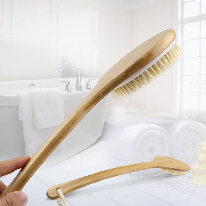 Nanzhu Curved Handle Bath Brush, Non-slip Long Handle PPR Soft Bead Massage Bath Brush, Boiled Bristle Hair Home Brush