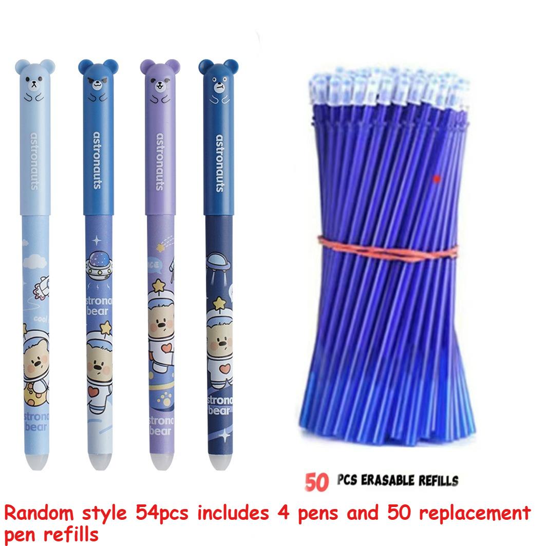 

54pcs/20pcs Animal-Shaped Erasable Neutral Pen Set,0.5Mm Fine Tip, Blue Ink, Built-In Eraser, for Taking Notes And Writing Blue