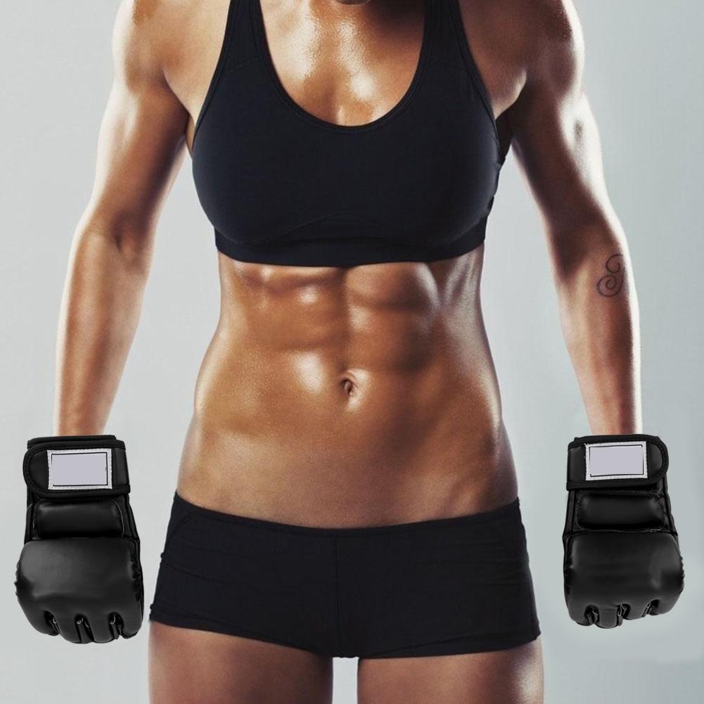 1Pair Man Male Half Finger Boxing Training Gloves Accessory for Kickboxing Sanda Muay Thai(black )