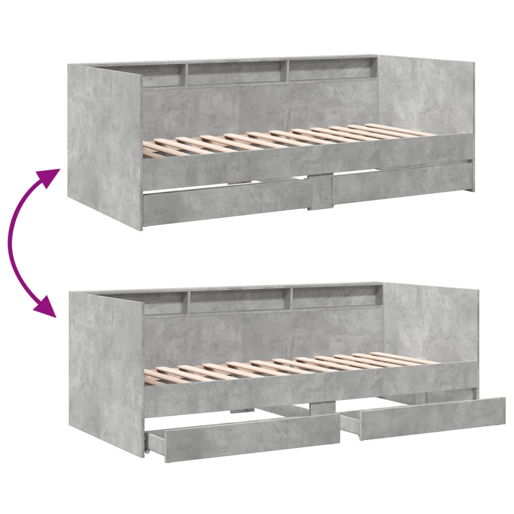Daybed with Drawers Without Mattress Concrete Gray 100x200 cm