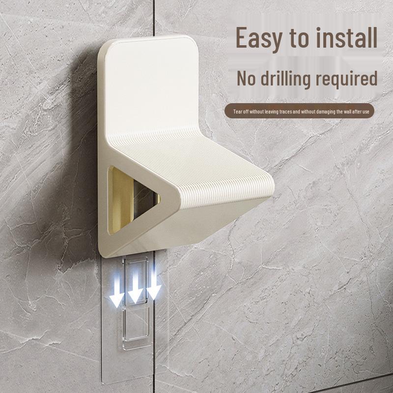 Traceless Wall-Mounted Anti-Slip Foot Washing Stool with Triangular Design and Storage
