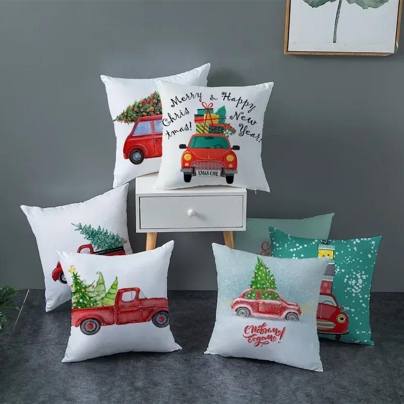 Christmas Decoration Cushion Watercolour Tree Snowman Red Pink Throw Pillow Home Decor Decor Pillowcase
