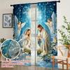 2pcs - Christmas Night scene angel and snowflake pattern printed curtains, pole bag curtains, home decoration, room decoration