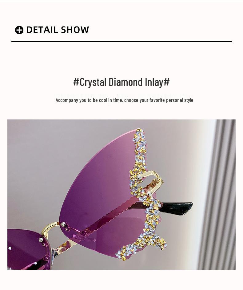 Cross-Border Butterfly Rhinestone Frameless Sunglasses - Women's Fashion, Exaggerated Celebrity Style