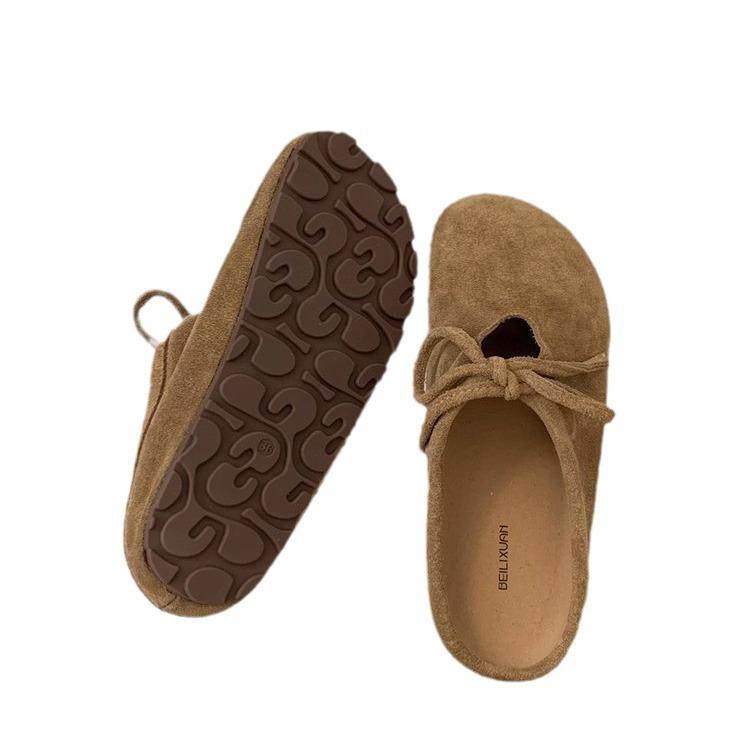 Retro Mori Bag Head Half Slippers Women's Outer Wear 2025 Autumn New College Style Versatile Lace-up Lazy Boken Shoes