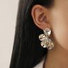 Exaggerated personality double-layer five-petaled flower earrings, simple retro striped leaf fringed earrings