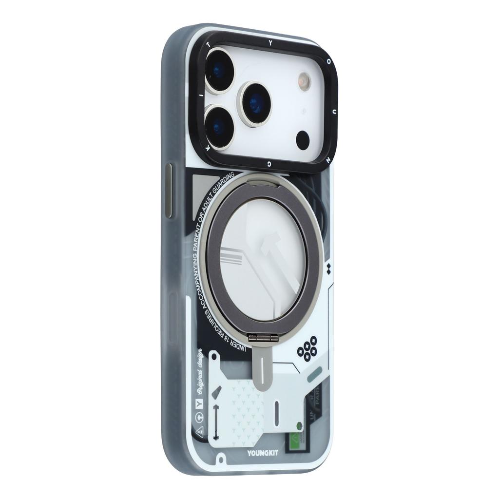 YOUNGKIT pro iPhone 17 Pro Magnetické pouzdro Otočný stojánek IMD TPU Kryt na telefon
