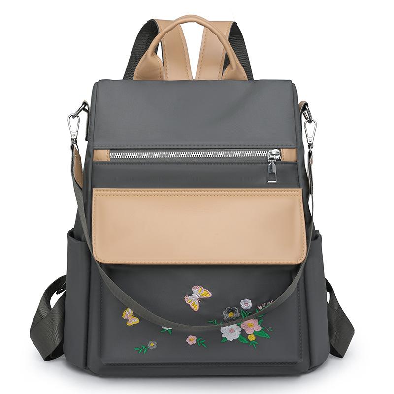 

Women s Embroidered Backpack Large Capacity Shoulder Bag Multi-Function Backpack серый
