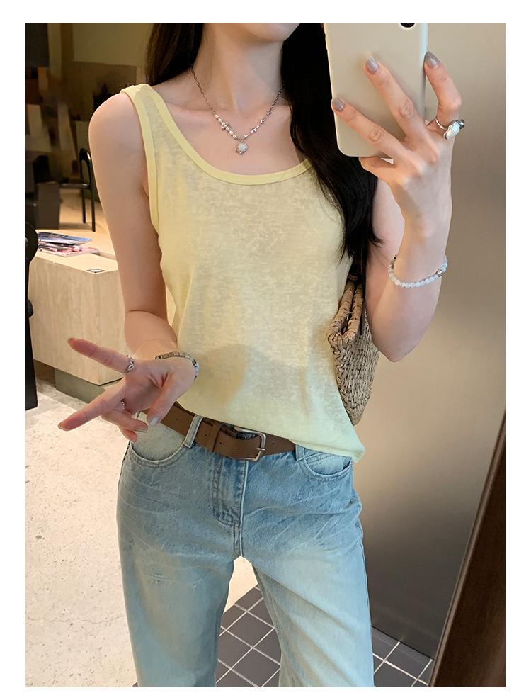 Women's U-Neck Wide Shoulder Strap Tank Top, Sleeveless Summer 2026 Style, Versatile as Inner or Outer Wear