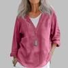 Mote Dame Casual Bomull Lin V-hals Langermet Genser Topp
