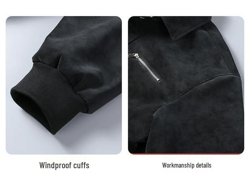 Men's American-Style Winter Leather Jacket with Fleece Lining – Solid, Warm, Windproof, Lapel, Loose Fit, Versatile.