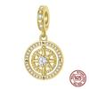 Copper Gold Round Compass Sun Zircon Drop Pendants Charms Fits Genuine Charm Bracelet Women DoItYourself Jewellery Gifts