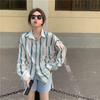 Striped Women's Shirt Turndown Collar Single Breasted Contrasting Color Pocket Ladies Blouse Spring Casual Daily Famale Loose Front Open Top
