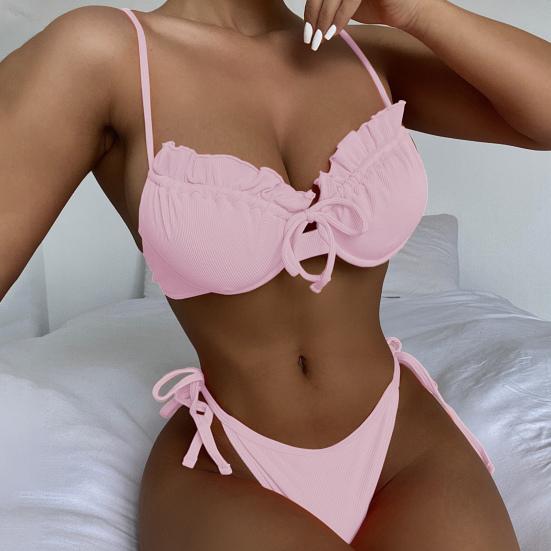 2 Pcs/Set Swimwear Set Padded Wire Spaghetti Strap Ruffle Summer Bikini for Beach