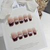 10Pcs Red Polka Dot Bow French Press On Nails Sweet Cute Handmade Removable False Nail Tips For Girls