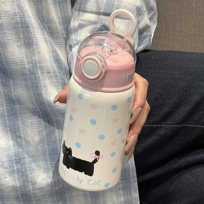 New Insulated Cup Girl Children Straw Cup 304 Stainless Steel Portable Large Capacity Cute Water Bottle Student Specific Gift