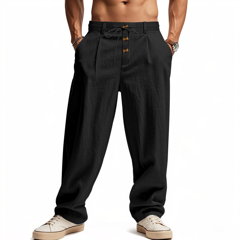 Cove Clothing Europese Amerikaanse Lente Zomer Nieuw Seizoen Heren Ademend Katoen Linnen Losse Casual Broek voor Mannen L zwart
