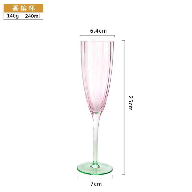 Retro Bägare Färggradient Rosa Blomma Kopp Blyfritt Glas Champagne Vinglas Nordisk Lätt Lyx Klar Medeltida Kronbladsbägare