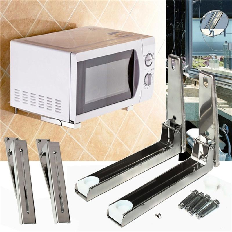 Retractable Arms Wall Shelf Wall Mount Metal Kitchen Organizers Telescopic Shelf Foldable Support Stainless Steel Mount