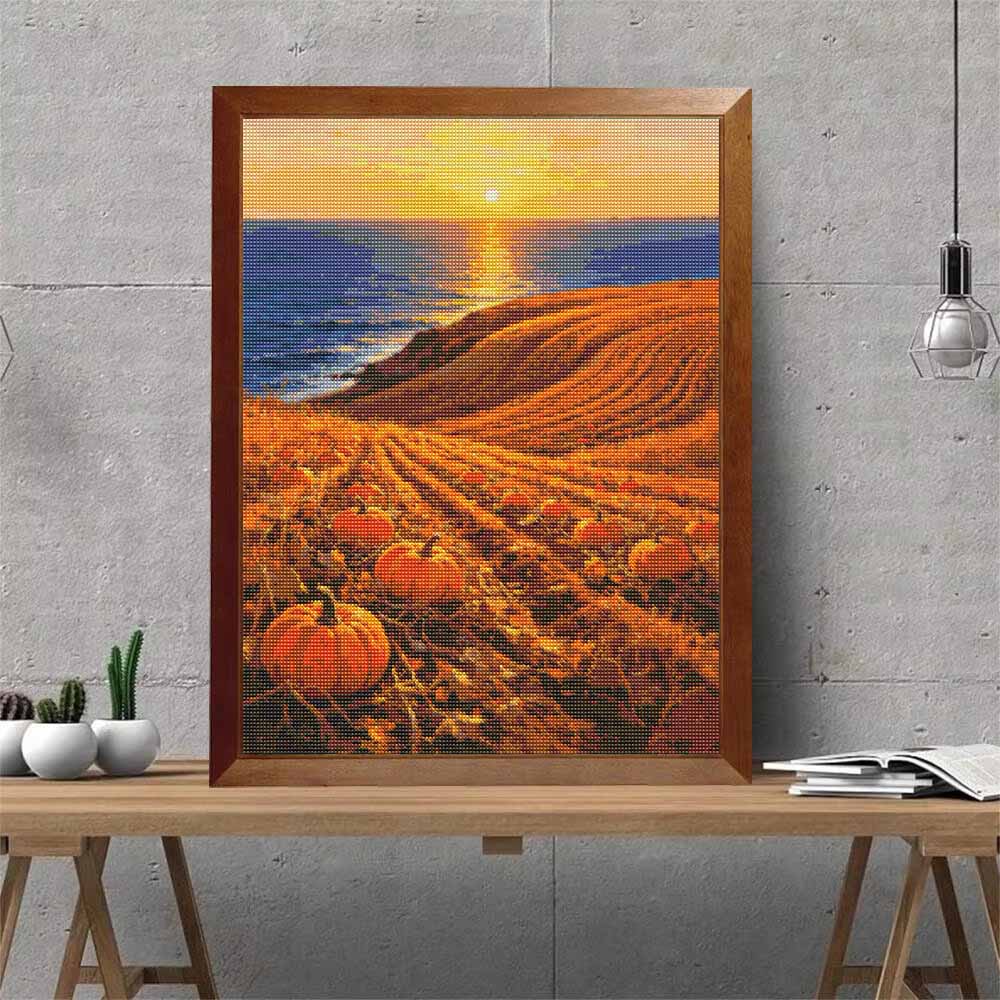 5D Diamond Painting Kit Autumn Pumpkin Harvest Sunset Ocean Full Drill Canvas Art DIY Rhinestone Craft for Modern Wall Decor