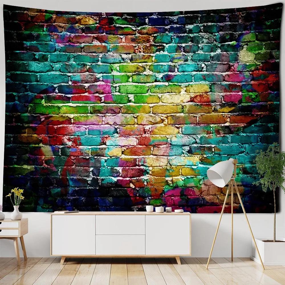Ziegelmauer, Steinmauer, bedruckter Wandteppich, Wandbehang, Holzmaserung-Imitation Heimdekoration, Wohnzimmer-Wandhintergrund