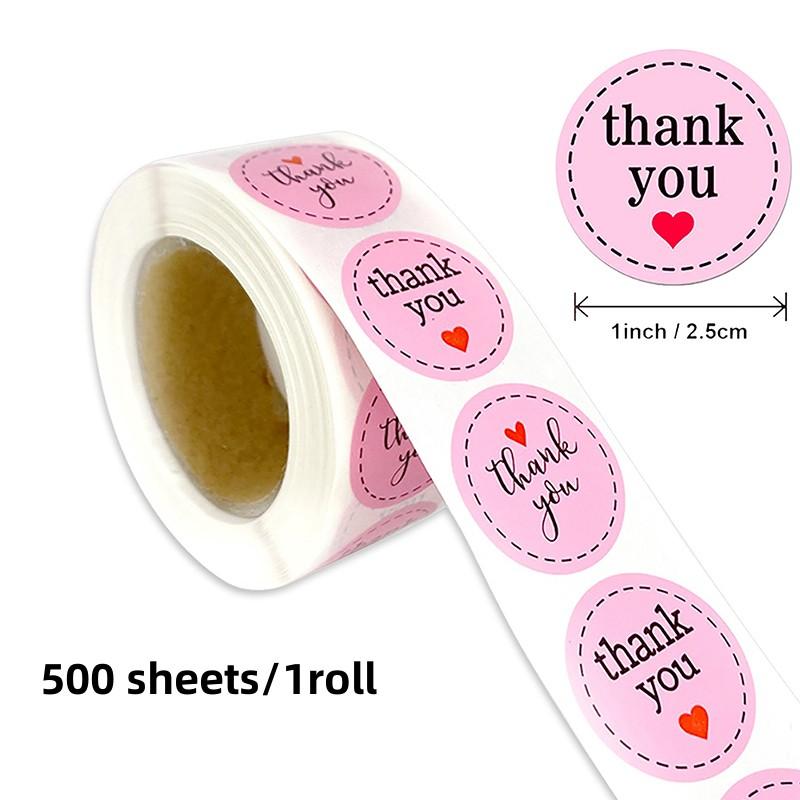 500 Sheets/roll 1 Inch Pink Love Thank You Stickers, Heart Stickers, Flower Stickers, Envelope Seal Stickers, Thank You Stickers