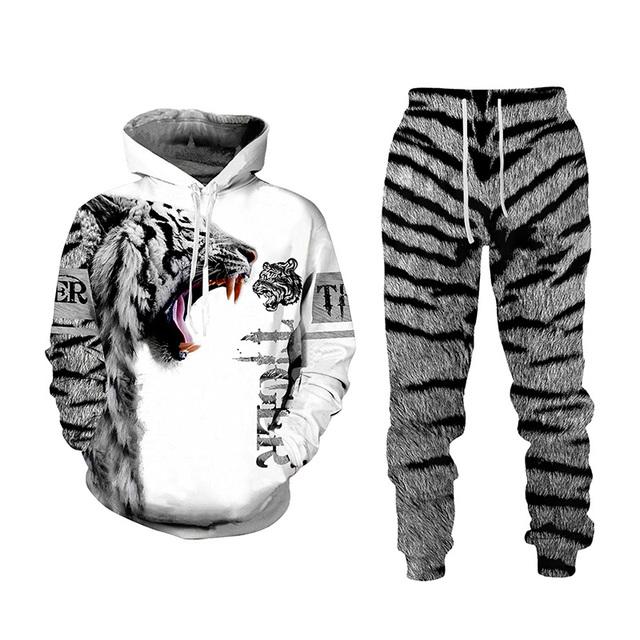 

Мужские толстовки с принтом животного 3D и тигром, брюки, повседневная толстовка с капюшоном, спортивные штаны, спортивные костюмы, комплект из 2 предметов, осенне-зимний спортивный костюм M