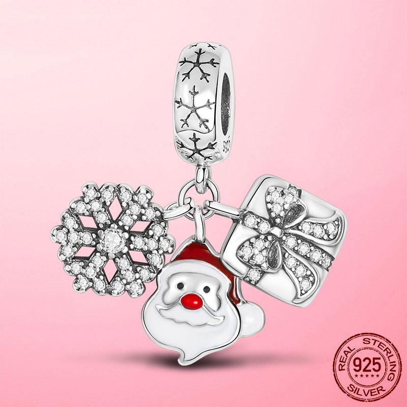 Christmas Gift Dangle Charms Copper Clear Cz Snowflake Pendant Beads Original Accessories Bracelets Necklace Jewelry