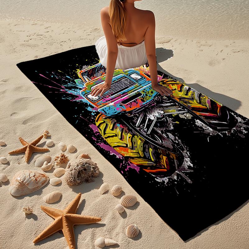 Monster Truck Abenteuer Strandtuch, Super Weiche Mikrofaser, Geschenk für Sie/Ihn, Geburtstag, für Pool, Strand, Reisen, Heimdekoration Fan-Geschenke