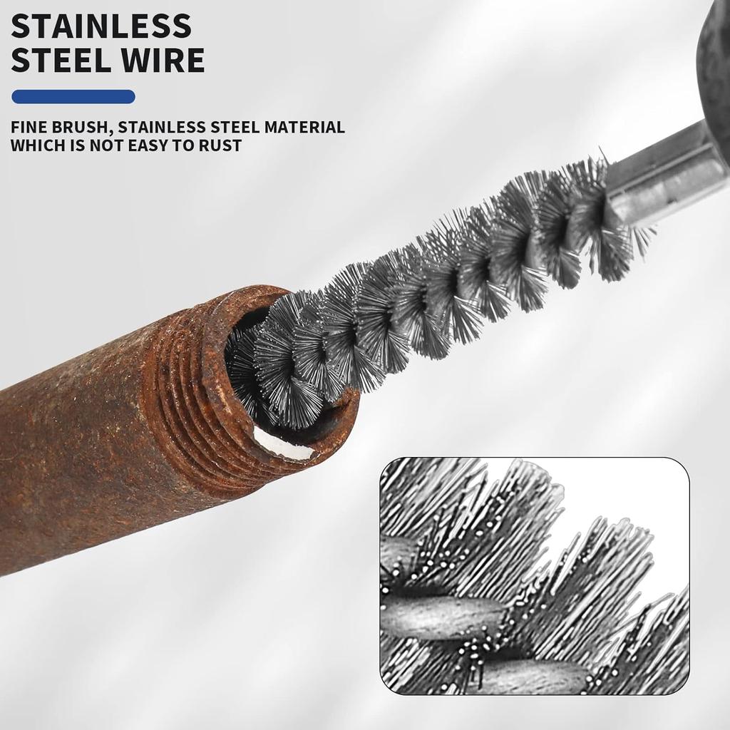 Twisted Thread Wire Tube Brush  Stainless Steel Drill Hole Brushes Hex Shank Wire Brushes for Tubes Ports Bearings Cleaning
