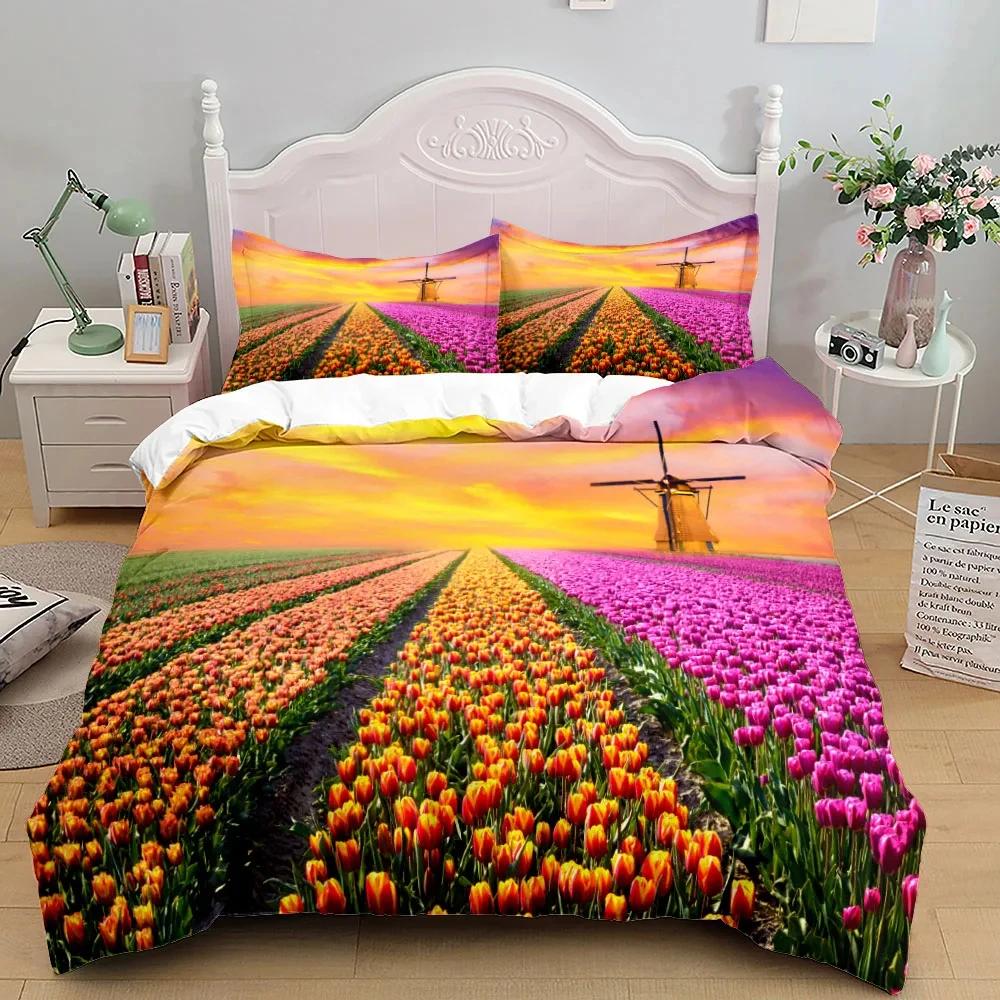 3D Blomster Vakkert Dynetrekksett UK Enkelt Dobbelt Queen US Twin Full King Size Blant Sengetøysett Dynetrekk Sengesett