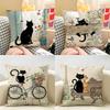 Cartoon Little Black Cat Cushion Cover Natural Linen Organic Fabric DoubleSided Printing Room Sofa Decor Pillow Case